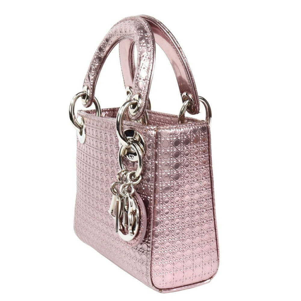 Christian Dior Lady Dior Micro Cannage Mini 2WAY Bag Leather Metallic Pink - Picture 2 of 10
